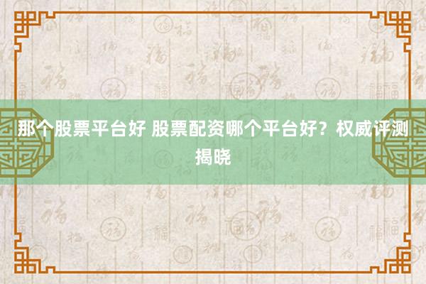 那个股票平台好 股票配资哪个平台好？权威评测揭晓