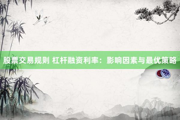 股票交易规则 杠杆融资利率：影响因素与最优策略